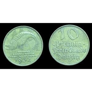 1932 Danzig 10 Pfennig 1 Year Type Coin -- Wow Grade